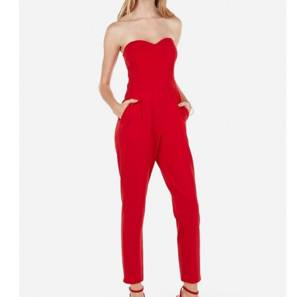 H&M Red Strapless Jumpsuit